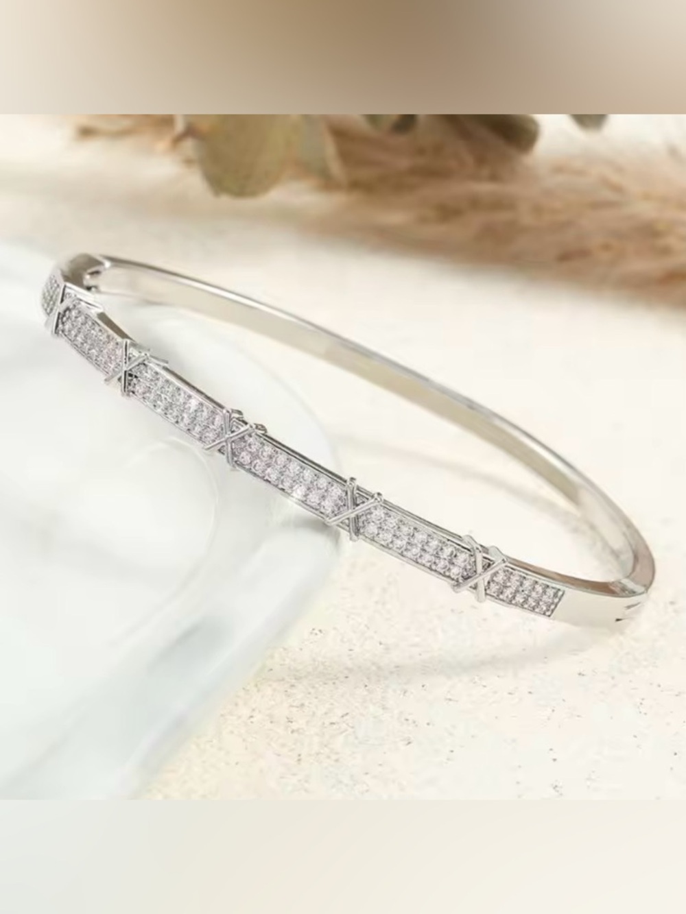 Macy's Silver Pavé X-Accent Bangle Bracelet